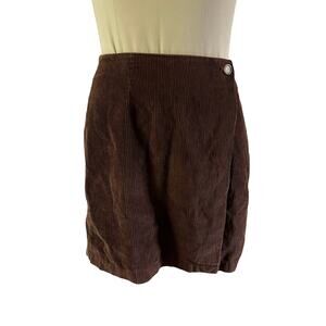 Vtg Y2K 2000s Brown Corduroy Mini Wrap Skirt Sz 4 Forest Fairy Cottagecore